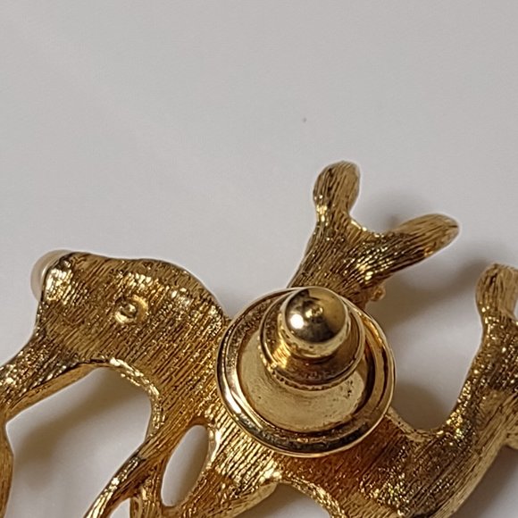 Gold Tone Deer Pin With Faux Pearl Tails - Picture 10 of 14